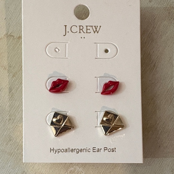 J. Crew Jewelry - J.Crew Valentine Red lips and Gold envelope with heart Earrings Set